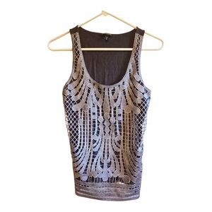 Express Dark Grey Tank Top with Silver Sequin Art Deco Overlay